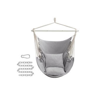 Krzesło wiszące , huśtawka wisząca, krzesło wiszące z 2 poduszkami, metalowy łańcuch, nośność do 150 kg, do użytku wewnątrz i na
