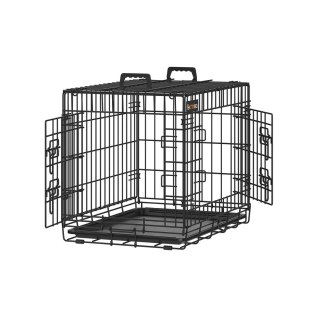 Składana klatka dla psa z 2 drzwiami Wysuwana plastikowa taca 61 x 43,5 x 50,5 cm S Czarny PPD024B01