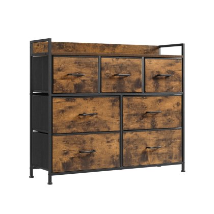 Komoda z metalową ramą i 7 szufladami z tkaniny vintage brązowo-czarna