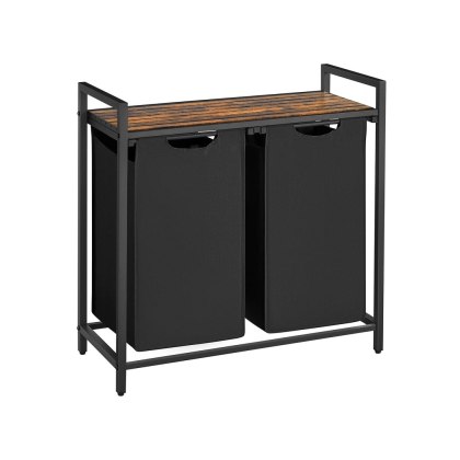 Kosz na bieliznę z wysuwanymi workami na pranie 2 x 46 litrów vintage brązowo-szary 73x33x72 cm