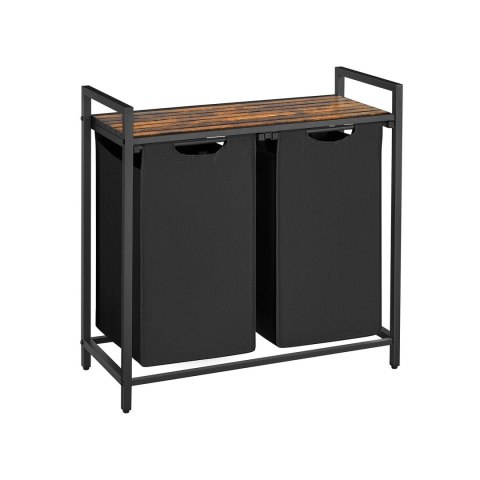 Kosz na bieliznę z wysuwanymi workami na pranie 2 x 46 litrów vintage brązowo-szary 73x33x72 cm