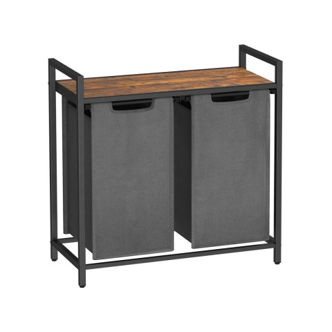 Kosz na bieliznę z wysuwanymi workami na pranie 2 x 46 litrów vintage brązowo-szary 73x33x72 cm