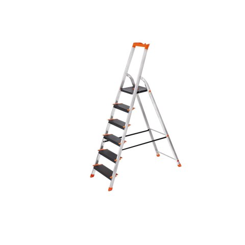 Drabina 6 stopni, drabina aluminiowa, stopnie o szerokości 12 cm, drabina schodkowa, półka na narzędzia, drabina składana, antyp