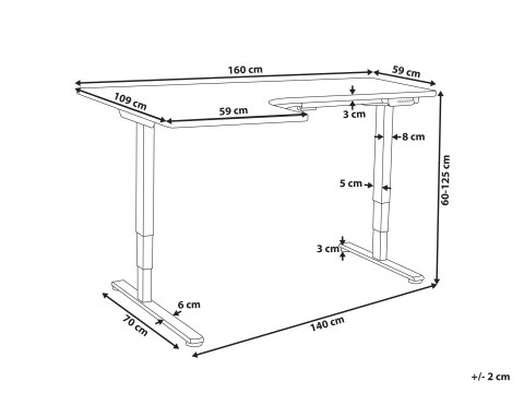 Biurko narożne lewe regulowane elektrycznie 160 x 59 cm czarno-białe DESTINES