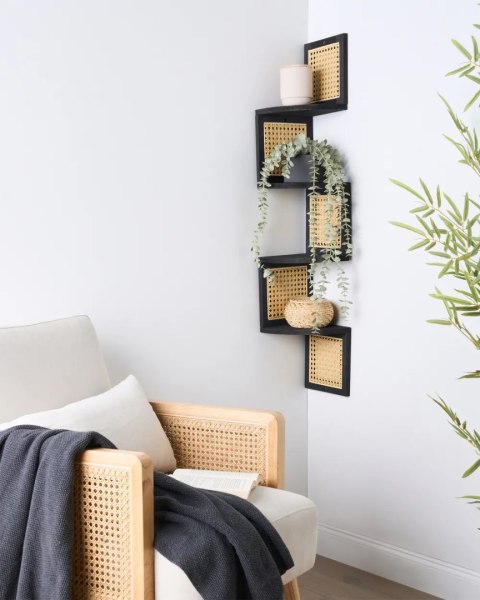 Lustro ścienne MAJENE 60 cm 60 cm Rattan Czarny