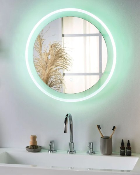 Lustro łazienkowe LED BROGNON 60 cm 60 cm Wbudowany głośnik Bluetooth Srebrny