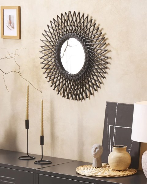 Lustro ścienne PASAKU 60 cm 60 cm Rattan Czarny