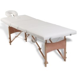 Lumarko Kremowo-biały składany stół do masażu 4 strefy z drewnianą ramą