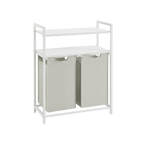 Kosz na bieliznę z 2 przegródkami i metalową ramą vintage brązowo-czarny 73x33x91 cm