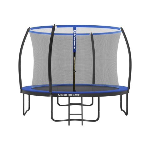 Trampolina Ø 305 cm, okrągła trampolina ogrodowa z siatką zabezpieczającą, z drabinką i wyściełanymi drążkami, osłona zabezpiecz