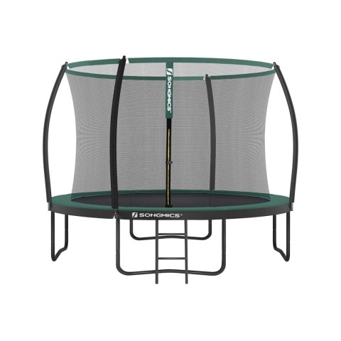 Trampolina Ø 305 cm, okrągła trampolina ogrodowa z siatką zabezpieczającą, z drabinką i wyściełanymi drążkami, osłona zabezpiecz