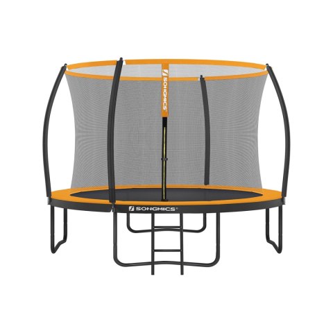 Trampolina Ø 305 cm, okrągła trampolina ogrodowa z siatką zabezpieczającą, z drabinką i wyściełanymi drążkami, osłona zabezpiecz