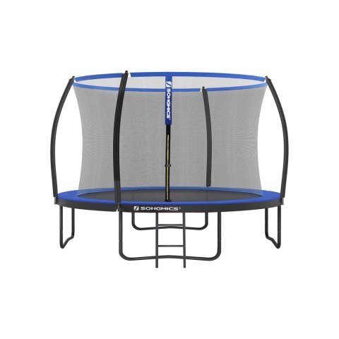 Trampolina Ø 305 cm, okrągła trampolina ogrodowa z siatką zabezpieczającą, z drabinką i wyściełanymi drążkami, osłona zabezpiecz