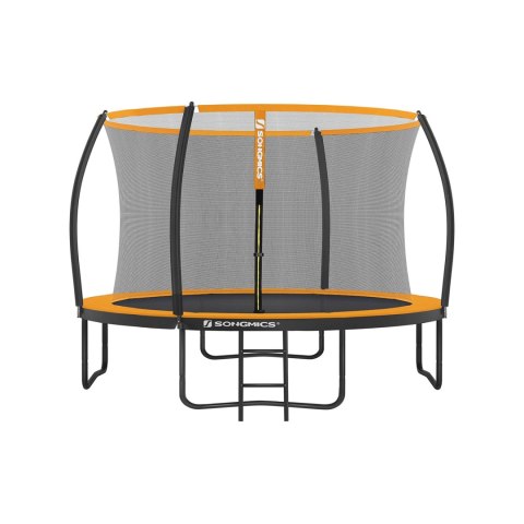 Trampolina Ø 305 cm, okrągła trampolina ogrodowa z siatką zabezpieczającą, z drabinką i wyściełanymi drążkami, osłona zabezpiecz