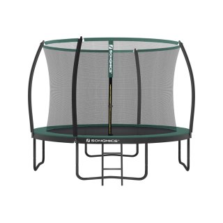 Trampolina Ø 305 cm, okrągła trampolina ogrodowa z siatką zabezpieczającą, z drabinką i wyściełanymi drążkami, osłona zabezpiecz