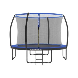 Trampolina Ø 305 cm, okrągła trampolina ogrodowa z siatką zabezpieczającą, z drabinką i wyściełanymi drążkami, osłona zabezpiecz