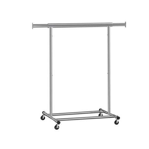 Wytrzymały metalowy wieszak na ubrania, nośność do 90 kg, wieszak na ubrania na kółkach, składany, długość 92-132 cm, chromowany