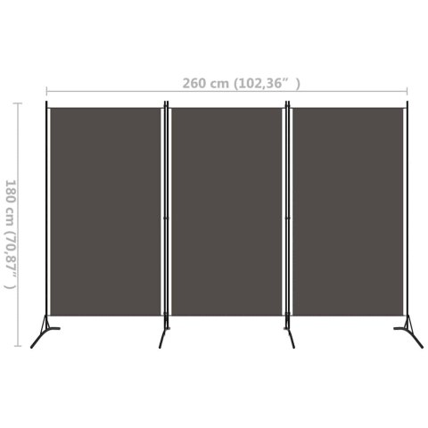 VidaXL Parawan 3-panelowy, antracytowy, 260 x 180 cm