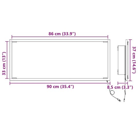 Lustro łazienkowe LED Dąb dymny 90x8,5x37 cm Materiał drewnopochodny Lumarko!