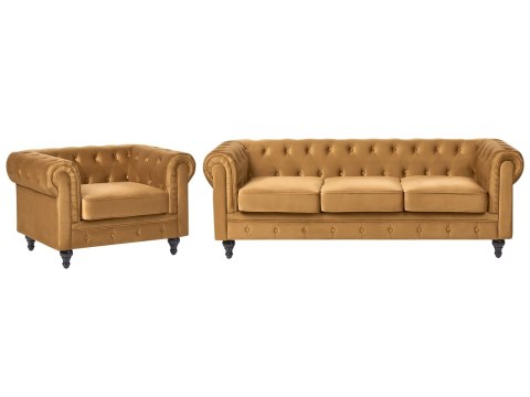 Sofa dla 3 osób CHESTERFIELD Welur Musztardowy