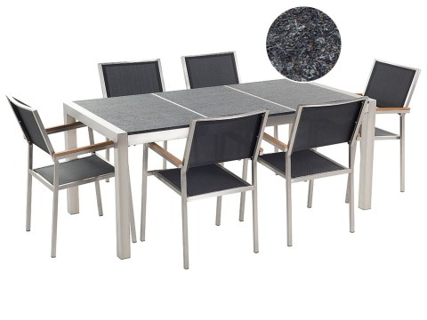 Stół ogrodowy granit palony dzielony blat 180 x 90 cm czarny GROSSETO
