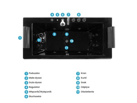 Wanna narożna z hydromasażem LED MONTEGO 172 x 83 cm Czarny