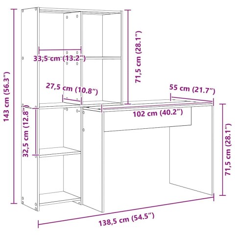 Biurko dąb artisan 138.5 x 55 x 143 cm Materiał drewnopochodny Lumarko!