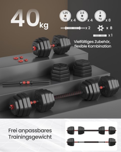 Zestaw hantli z drążkiem 40 kg do ćwiczeń siłowych