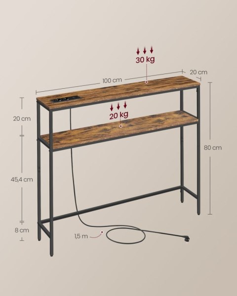 Konsolentisch z ładowaniem 20 x 100 x 80 cm vintagebraun tintenschwarz