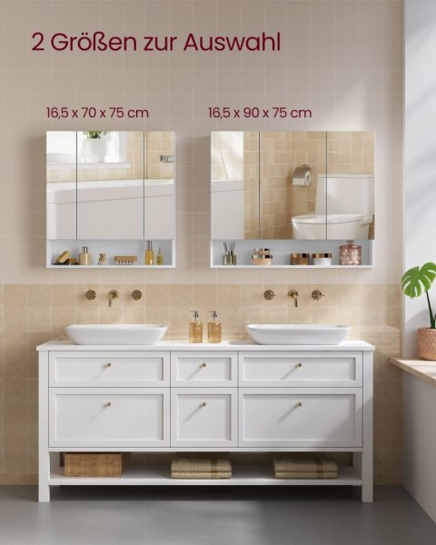Szafka łazienkowa z lustrem i regulowanymi półkami biała 16,5 x 70 x 75 cm