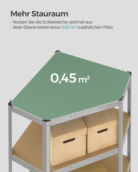 Półka narożna 5 poziomów, z ciężkiego metalu, do garażu, pomieszczenia gospodarczego, półka piwniczna, nośność do 875 kg, srebrn