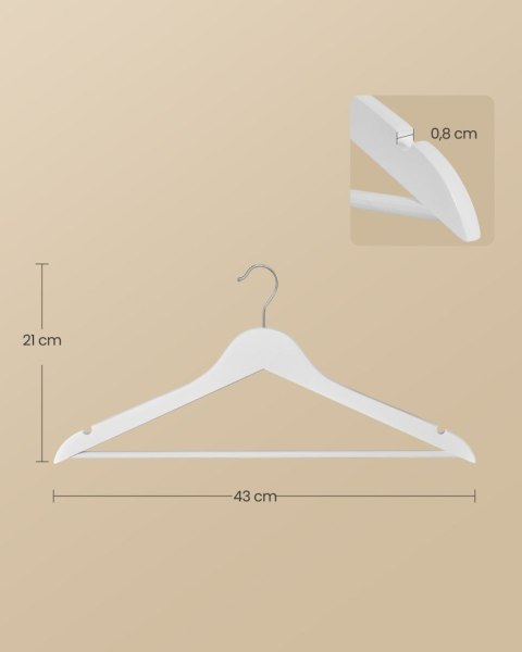Wieszaki drewniane, 30 sztuk, wąskie wieszaki drewniane, wycięcia na ramiona, wieszaki na spodnie, obrotowy hak 360°, drewno brz