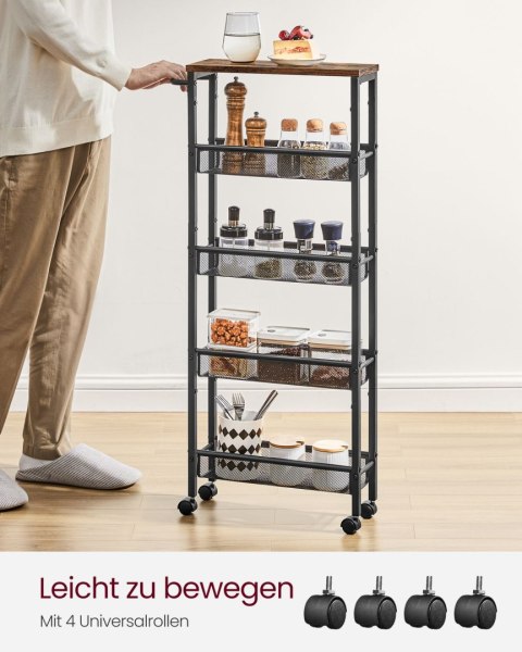 5-poziomowy wózek kuchenny Wąska półka niszowa na kółkach Stalowy uchwyt Małe przestrzenie 13 x 45,4 x 99,6 cm Kuchnia Łazienka
