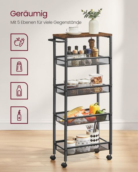 5-poziomowy wózek kuchenny Wąska półka niszowa na kółkach Stalowy uchwyt Małe przestrzenie 22 x 45,4 x 99,6 cm Kuchnia Łazienka