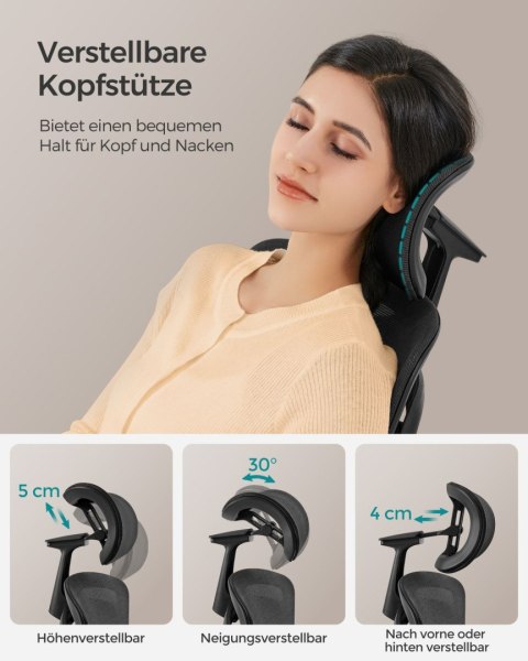 Ergonomiczne regulowane krzesło biurowe rozkładane biurko - przednie lub tylne regulowane siedzenie - Obsługa do 150 kg - Black