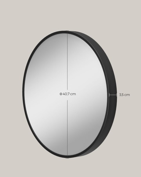 Lustro ścienne, lustro okrągłe, średnica 40,7 cm, lustro łazienkowe, metalowa rama, łatwy montaż, nowoczesne, do łazienki, salon
