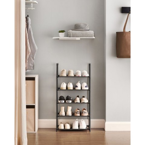 Półka na buty, półka na buty, 5 poziomów, otwarta szafka na buty, przechowywanie butów, wąska, 45 x 28 x 89 cm, metalowa rama, p
