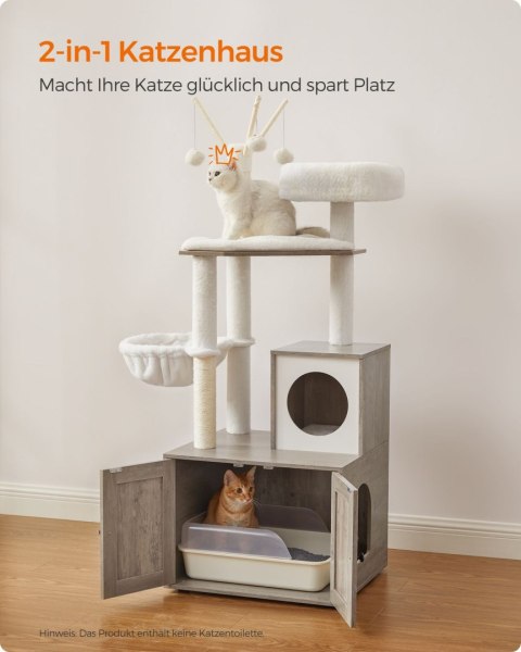 Drapak z szafką na kuwetę dla kota w kolorze szarym