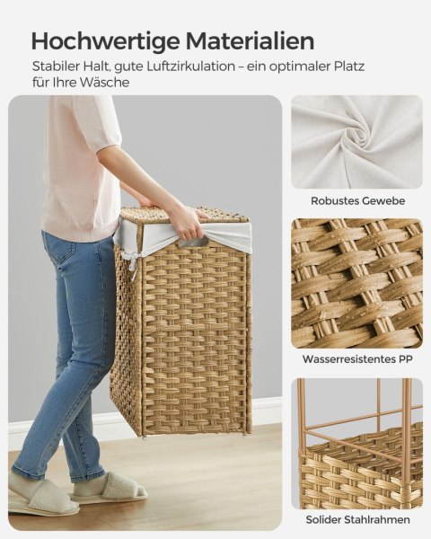 Ręcznie tkany kosz na bieliznę 140 l z polirattanu w naturalnych kolorach 66x33x60 cm