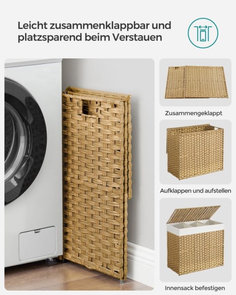Ręcznie tkany kosz na bieliznę 140 l z polirattanu w naturalnych kolorach 66x33x60 cm