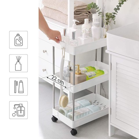 Wózek z 3 poziomami, wózek kuchenny, półka wnękowa na kółkach, półka kuchenna zajmująca mało miejsca, półka łazienkowa, do łazie