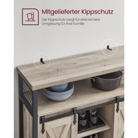Kredens, Szafka Kuchenna, Szafka Do Przechowywania Z 2 Przesuwanymi Drzwiami, 33 X 100 X 80 Cm, Regulowane Półki, Styl Wiejski, 