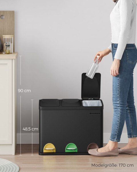 Duży kosz na śmieci 45 litrów z systemem segregacji, czarny