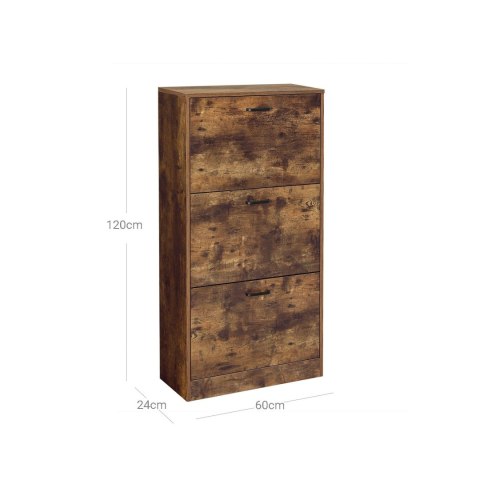 Szafka na buty z 3 klapami, 3-poziomowy stojak, Vintage Brąz, 60 x 24 x 120 cm