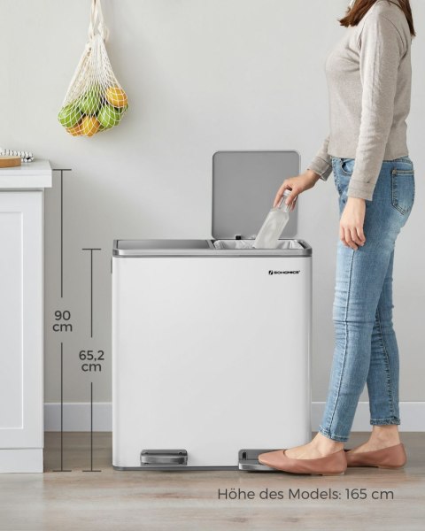 Kosz na śmieci , system segregacji śmieci, z 2 plastikowymi pojemnikami wewnętrznymi, 2 x 30 L kosz na śmieci z pedałem, kosz na
