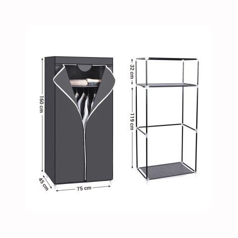 Szafka materiałowa z drążkiem na ubrania szara 160x75x45cm