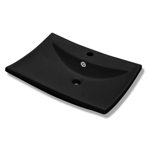  Umywalka prostokątna z otworem przelewowym i na baterię, czarna Lumarko!