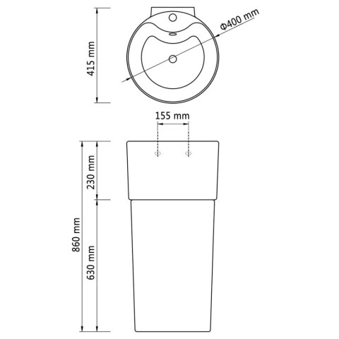  Umywalka z otworem na kran oraz przelewem, okrągła, biała Lumarko!
