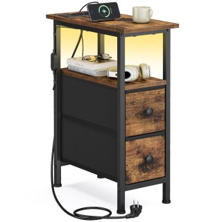 Stolik nocny z oświetleniem LED i gniazdkiem vintage brąz 21,6 x 46 x 60,4 cm