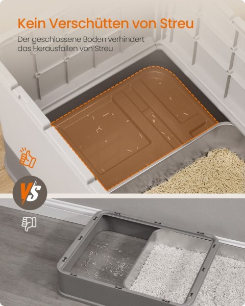 Kuweta dla kota ze stali nierdzewnej, toaleta dla kota z szufladą, łopatką, szczotką, 2 wejścia, dla kotów do 15 kg, jasnoszary-